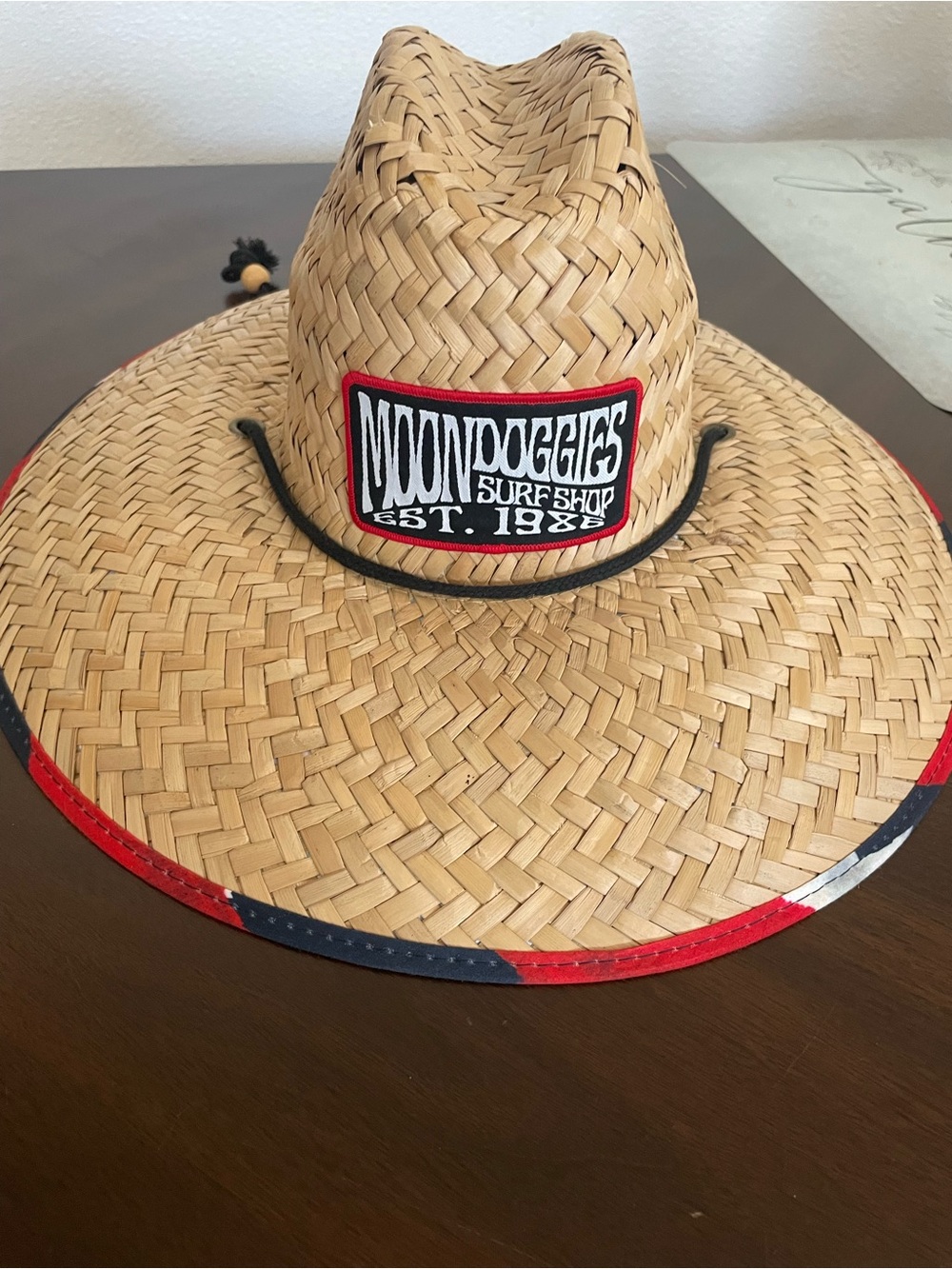 Moon Doggies Straw Surf Hat with Red & Navy Trim